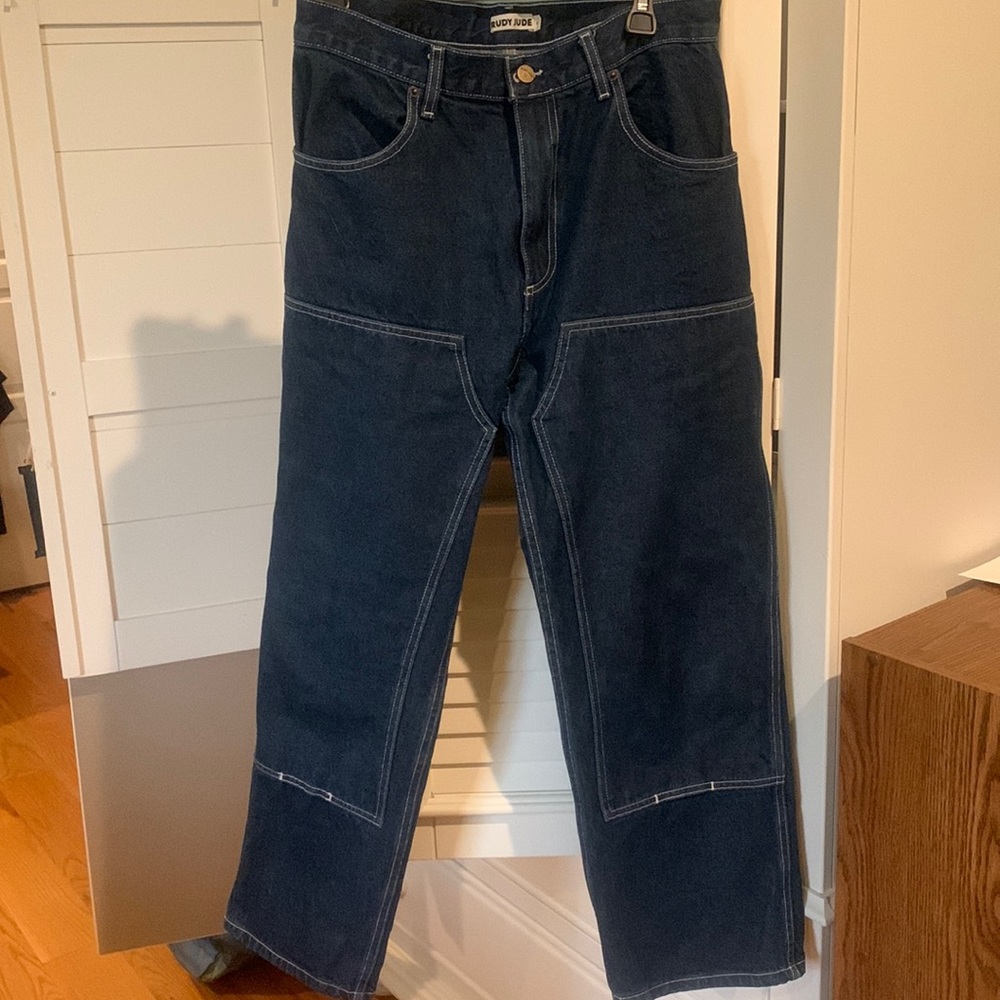 Rudy Jude utility pants, denim, white stitching, worn once